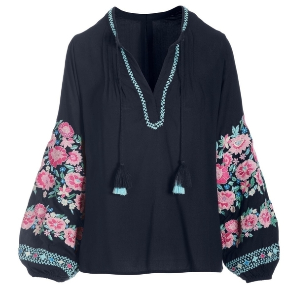 GORGEOUS BOSTON PROPER EMBROIDERED BALLOON SLEEVE V NECK BLOUSE - LIKE NEW - Picture 3 of 5